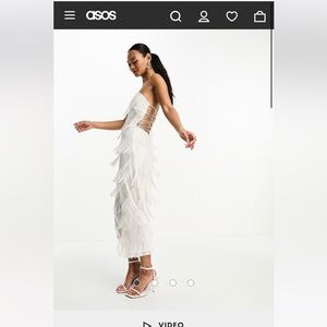 ASOS DESIGN beaded embellished bandeau midi dress in white SIZE 4